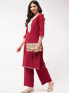 Festive Embroidered Neck-Patch Panelled Kurta With Laces-PK4513-S