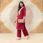 Festive Embroidered Neck-Patch Panelled Kurta With Laces-PK4513-S