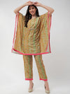 Digital Printed Embellished Yoke Kaftan Short Kurta With Pant Set