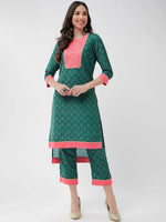 Wedding Inspired Allover Printed Yoke With Lace Insert Kurta With Pant Set