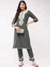 Festive Embroidered Long Neck-Patch Kurta With Laces