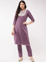 Festive Embroidered Round Neck-Patch Kurta With Laces