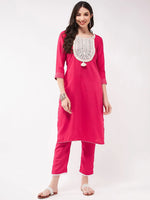 Festive Embroidered U- Neck-Patch Kurta With Laces