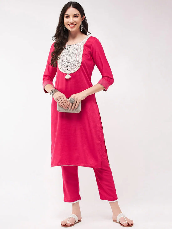 Festive Embroidered U- Neck-Patch Kurta With Laces