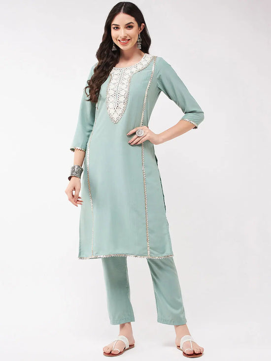 Festive Embroidered Neck-Patch Panelled Kurta With Laces-PK4512-S