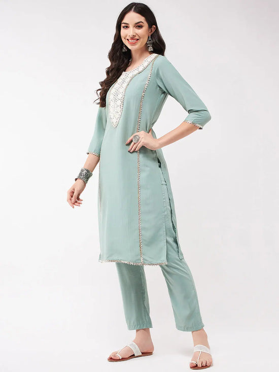 Festive Embroidered Neck-Patch Panelled Kurta With Laces-PK4512-S