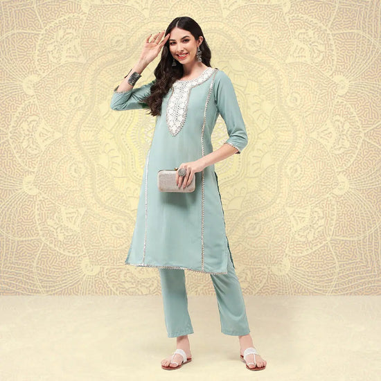 Festive Embroidered Neck-Patch Panelled Kurta With Laces-PK4512-S