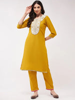 Festive Embroidered Neck-Patch Kurta With Laces