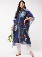 Wedding Inspired Digital Big Floral Printed Kaftan Kurta With Fringe Lace