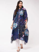 Wedding Inspired Digital Big Floral Printed Kaftan Kurta With Fringe Lace