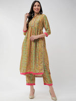 Wedding Inspired Allover Digital Printed Kurta With Lace At Placket