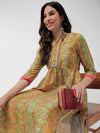 Wedding Inspired Allover Digital Printed Kurta With Lace At Placket