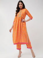 Wedding Inspired Digital Floral Printed Kurta With Lace At Placket