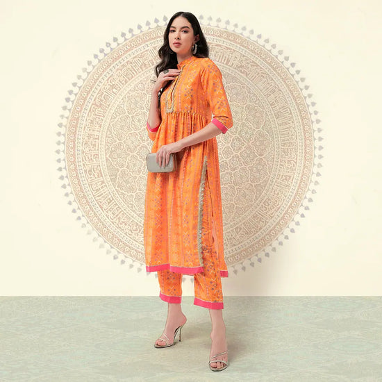 Wedding Inspired Digital Floral Printed Kurta With Lace At Placket