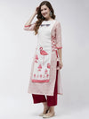 Side Dori Flamingo Printed Kurta-PK4377WHT-S