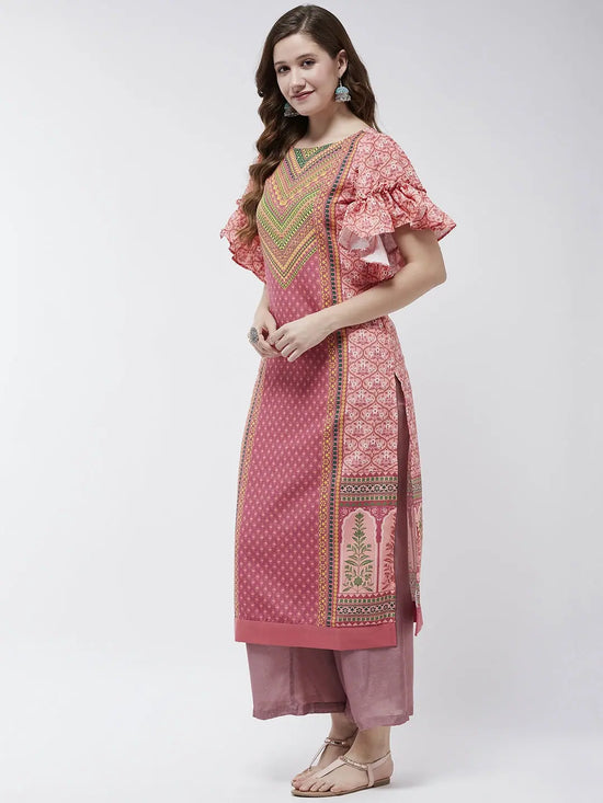 Jaipur Haat Placement Kurta With Flared Sleeves-PK4404PNK-S