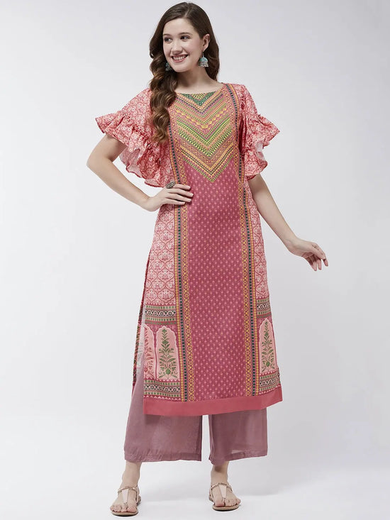 Jaipur Haat Placement Kurta With Flared Sleeves-PK4404PNK-S