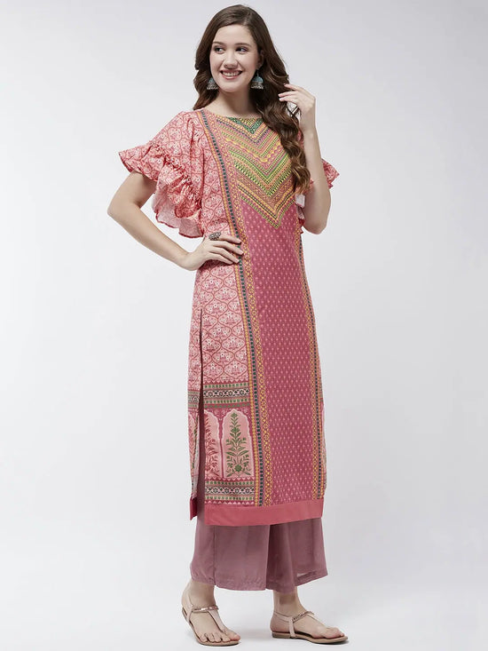 Jaipur Haat Placement Kurta With Flared Sleeves-PK4404PNK-S