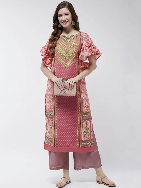 Jaipur Haat Placement Kurta With Flared Sleeves-PK4404PNK-S