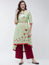 Dori Asymmetric Flamingo Printed Kurta-PK4374GRN-S