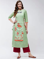 Side Dori Flamingo Printed Kurta-PK4377GRN-S