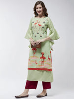 Bell Sleeves Layered Flamingo Printed Kurta-PK4375GRN-S