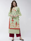 Bell Sleeves Layered Flamingo Printed Kurta-PK4375GRN-S