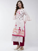 Bell Sleeves Layered Flamingo Printed Kurta-PK4375WHT-S