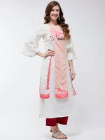 Double Layered Flamingo Printed Kurta-PK4372WHT-S