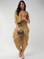 Jaipur Haat Leg 'O' Mutton Sleeves Jacket With Top And Dhoti Pant-PKC10104GRN-S