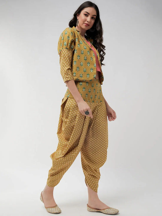 Jaipur Haat Leg 'O' Mutton Sleeves Jacket With Top And Dhoti Pant-PKC10104GRN-S