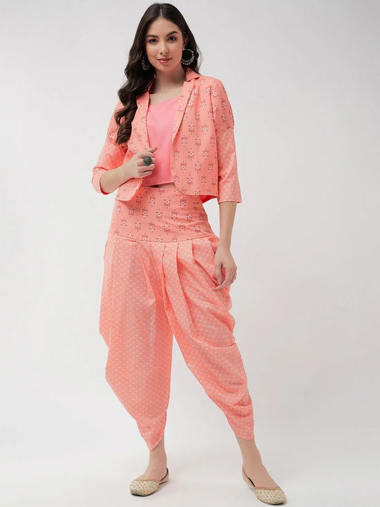 Jaipur Haat Leg 'O' Mutton Sleeves Jacket With Top And Dhoti Pant-PKC10104PNK-S