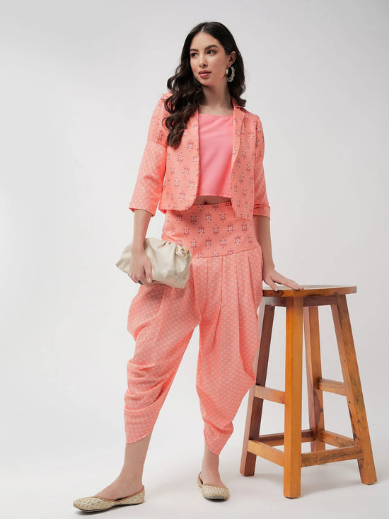 Jaipur Haat Leg 'O' Mutton Sleeves Jacket With Top And Dhoti Pant-PKC10104PNK-S