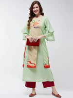 Double Layered Flamingo Printed Kurta-PK4372GRN-S