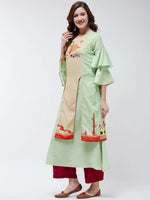 Double Layered Flamingo Printed Kurta-PK4372GRN-S