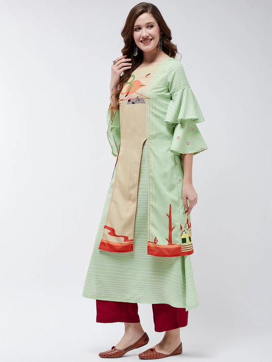 Double Layered Flamingo Printed Kurta-PK4372GRN-S