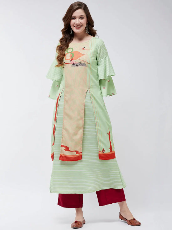 Double Layered Flamingo Printed Kurta-PK4372GRN-S