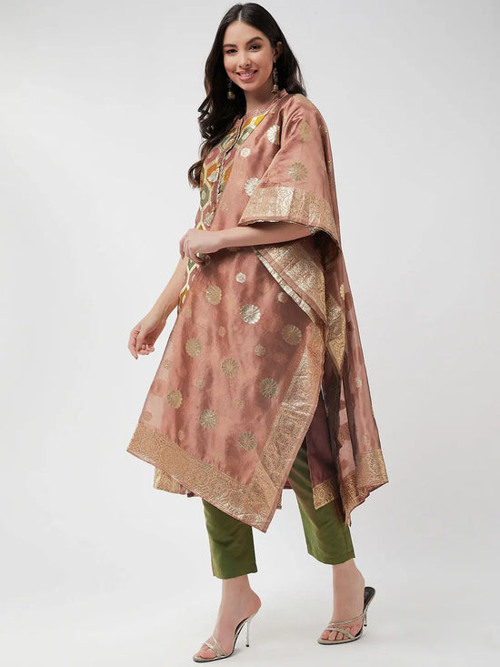 Brocade Jacquard Festive Kurta With Dupatta And Matching Pants-PKC10203-S