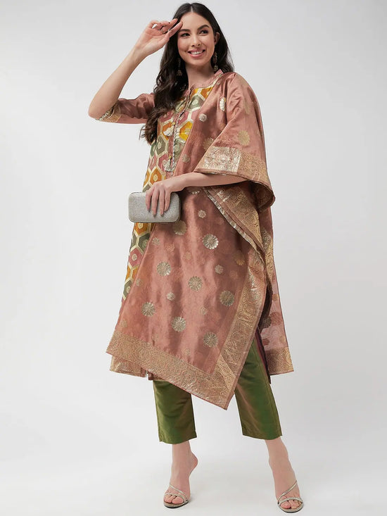 Brocade Jacquard Festive Kurta With Dupatta And Matching Pants-PKC10203-S