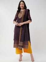 Festive Jacquard Neck Patch Kurta With Dupatta And Matching Pants-PKC10197-S