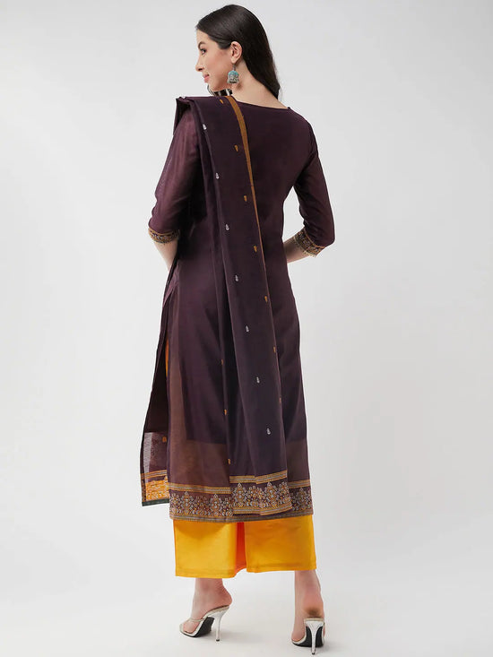 Festive Jacquard Neck Patch Kurta With Dupatta And Matching Pants-PKC10197-S