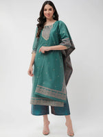 Festive Jacquard Neck Patch Kurta With Dupatta And Matching Pants-PKC10200-S