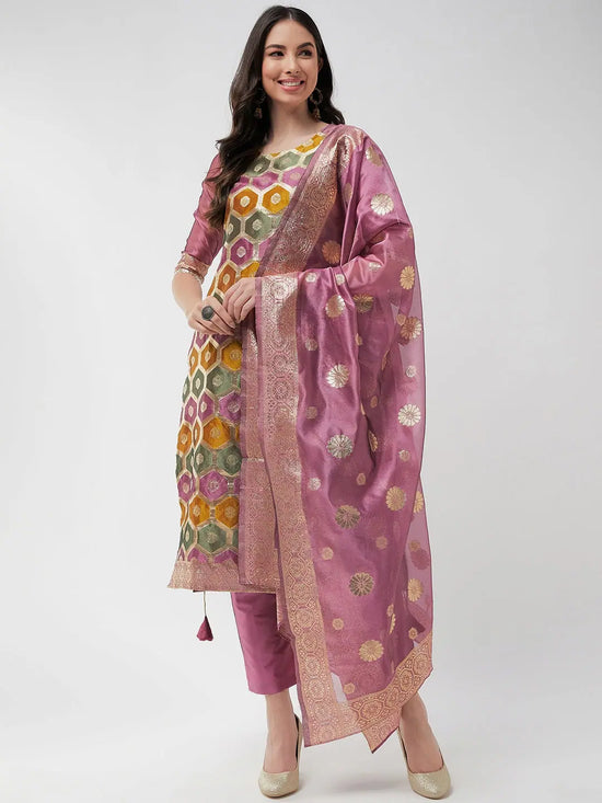 Brocade Jacquard Festive Kurta With Dupatta And Matching Pants-PKC10202-S