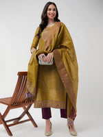 Festive Jacquard Neck Patch Kurta With Dupatta And Matching Pants-PKC10199-S