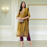 Festive Jacquard Neck Patch Kurta With Dupatta And Matching Pants-PKC10199-S