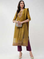 Festive Jacquard Neck Patch Kurta With Dupatta And Matching Pants-PKC10199-S