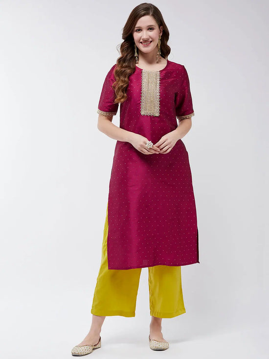 Festive Self Embroidered Buti Kurta With Lace Details And Contrasting Pants