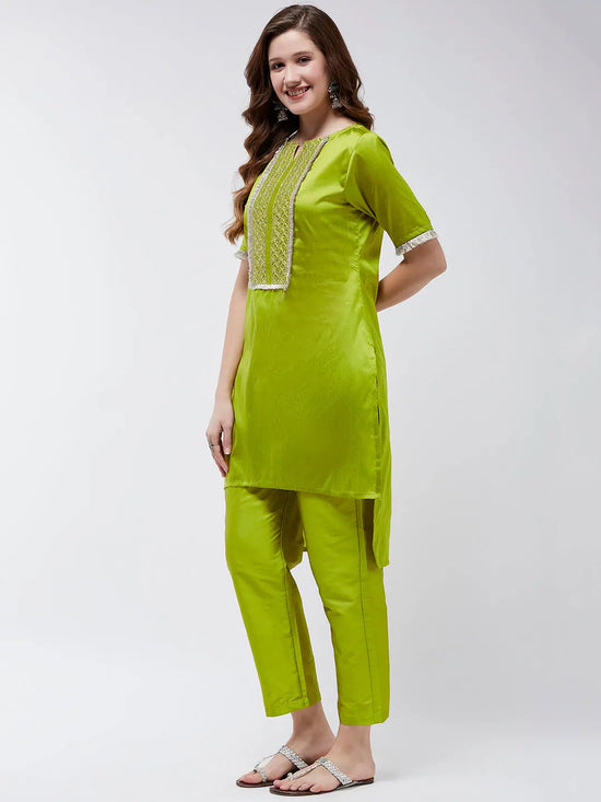 Festive Embroidered High-Low Kurta With Matching Pants