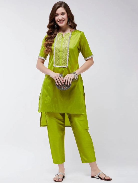 Festive Embroidered High-Low Kurta With Matching Pants