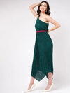 Solid Pleated One-Shoulder Maxi Dress